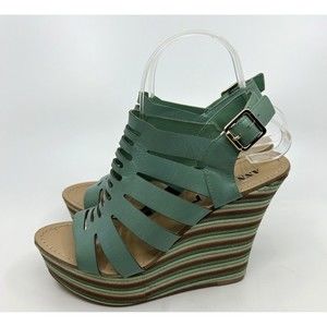 Anna Luz Leather Open Toe Wedge Women's Size 7 Teal Blue Green Sandals Brazil